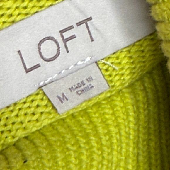 LOFT 100% Cotton Turtleneck Sweater Women’s M Neon Yellow Chunky Knit Bright - Picture 5 of 9